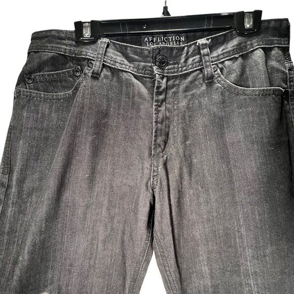 Affliction Black Jeans Blake Relaxed Straight Denim Mens 32x32 Studded Label - Picture 4 of 16
